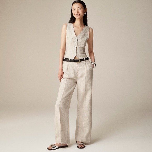 J. Crew Pants - NWT!! J. CREW Wide Leg Essential Pants Flax Linen Pleated Preppy Summer Size 10